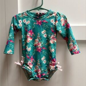Kids Floral Long-Sleeve Swim Rashguard - Teal Pink Floral